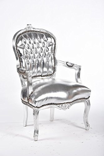 Sessel Barock Luis Blatt Silber und Leder Silber von arterameeferro