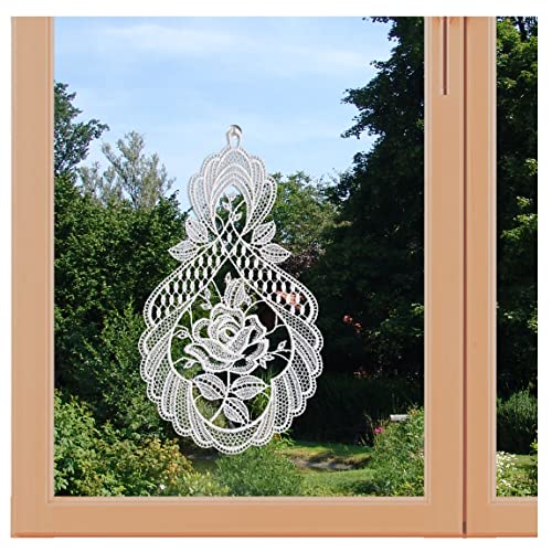 Allzeit-Fensterbild Rosentraum traditionelle Plauener Luftspitze weiß Klassiche Spitzendeko 26 x 16 cm von artex deko