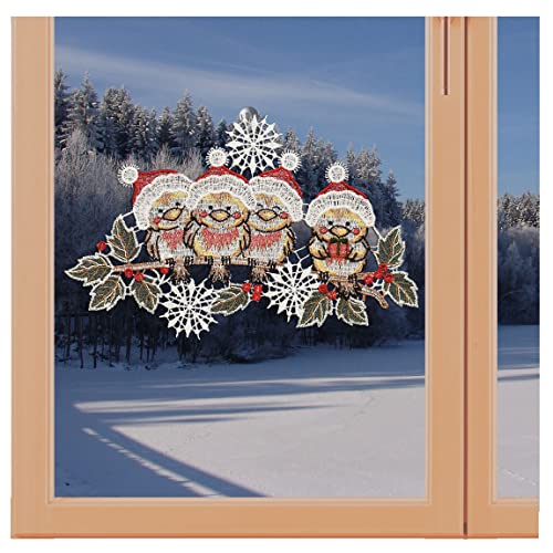 Gesticktes Fensterbild Wintervögel mit Mützchen Weihnachts-Fensterdeko Echte Plauener Spitze 16 x 27 cm Gesticktes Fensterbild Wintervögel mit Mützchen Weihnachts-Fensterdeko Echte Plauener Spitze 16 x 27 cm von artex deko