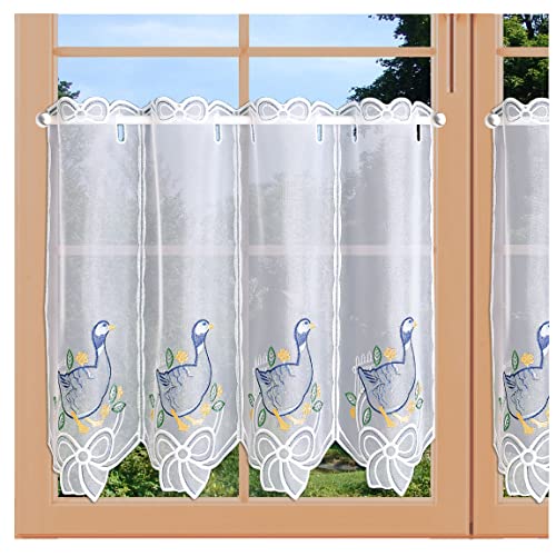 Stickerei-Scheibengardine Kleine Gans Gertrud mit Blumen Küchen-Scheibenhänger Plauener Spitze 45 x 128 cm Stickerei-Scheibengardine Kleine Gans Gertrud mit Blumen Küchen-Scheibenhänger Plauener Spitze 45 x 128 cm von artex deko