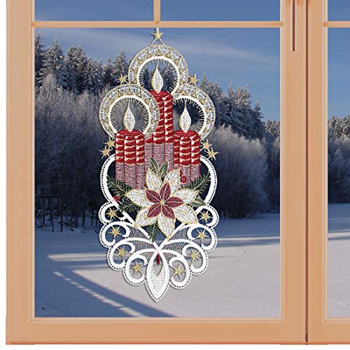 Weihnachts-Fensterbild Weihnachtsglanz 3 Kerzen Fenster-Deko Echte Plauener Spitze 35 x 16 cm von artex deko