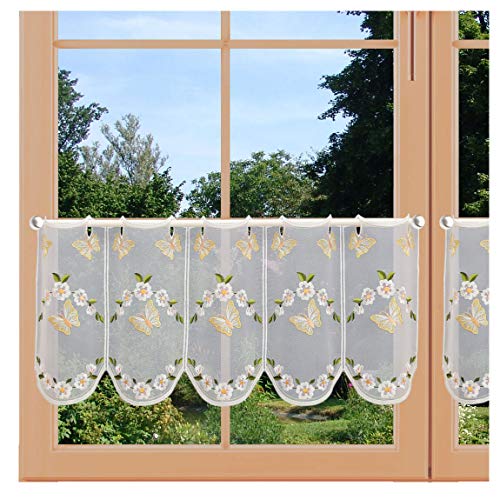 artex deko Bestickte Scheibengardine Kurzstore Schmetterlinge mit Blüten Plauener Spitze 30 x 96 cm von artex deko