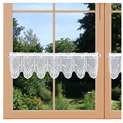 artex deko Feenhaus-Scheibengardine Merle gesticktes Blumen-Muster in weiß Scheibenhänger 15 x 94,5 cm von artex deko