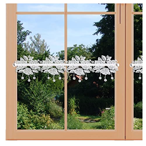 artex deko Feenhaus-Scheibengardine Rosentraum Mini-Scheibenhänger in weiß aus Plauener Spitze mit Blumenmotiv von artex deko