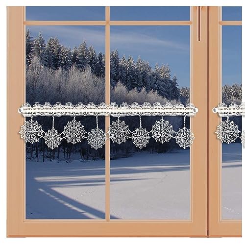 Feenhaus-Scheibengardine Schneekristalle Spitzengardine aus Echter Plauener Spitze in Natur 22 x 88 cm von artex deko