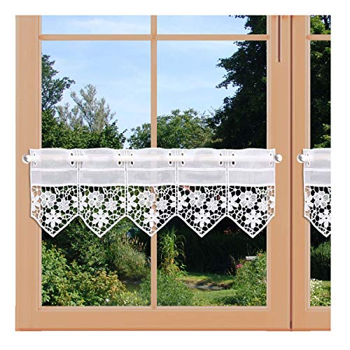 artex deko Feenhaus-Spitzengardine Kira weiß mit Blumenstickerei als Mini-Scheibenhänger oder Klassische Bistrogardine 2 Höhen artex deko Feenhaus-Spitzengardine Kira weiß mit Blumenstickerei als Mini-Scheibenhänger oder Klassische Bistrogardine 2 Höhen von artex deko