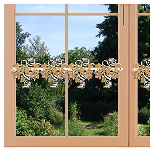 artex deko Feenhaus-Spitzengardine Vögel in bunt aus Echter Plauener Spitze herbstliche Scheibengardine mit Blätter-Motiv 20 x 96 cm von artex deko