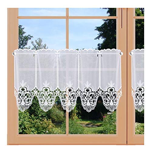 artex deko Scheibengardine Ria aus Voile mit Echter Plauner Spitze Kurzstore in weiß gestickt 45 x 64 cm von artex deko