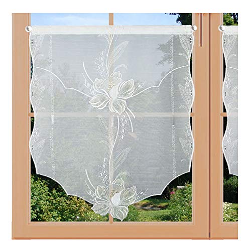 artex deko Scheibenhänger Blüte in Beige echtes Plauener Spitzen Bistro | Flächengardine Scheibengardine (Höhe x Breite 60 x 50 cm) von artex deko