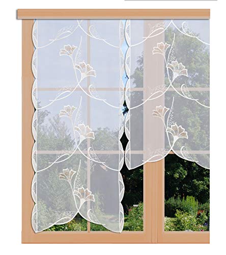 artex deko Scheibenhänger Ginko in Beige echte Plauener Spitze Moderne Flächengardine Scheibengardine mit Blumen-Muster 47 x 50 cm von artex deko
