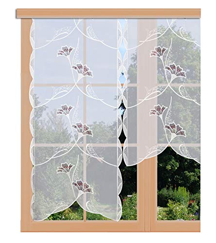 artex deko Scheibenhänger Ginko in Weinrot echte Plauener Spitze Moderne Flächengardine Scheibengardine mit Blumen-Muster 129 x 50 cm von artex deko