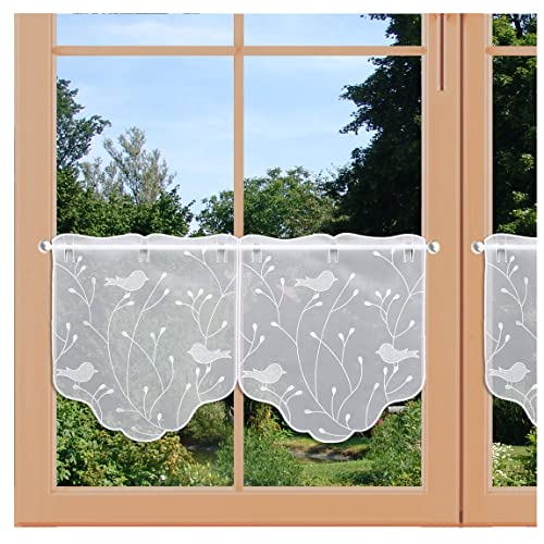artex deko Scheibenhänger Vöglein in Weiß aus klassischer Plauener Spitze halbtransparente Scheibengardine mit Vogel-Motiv 45 x 160 cm von artex deko