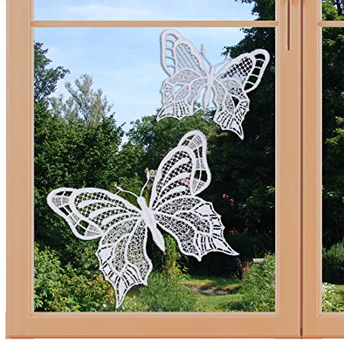 artex deko Set 2 Stück Fensterbilder Schmetterlinge weiß Fensterdekoration mit Saugnapf Plauener Spitze von artex deko