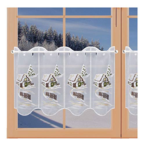 artex deko Winter-Panneau Haus im Schnee Weihnachts-Scheibengardine Echte Plauener Spitze 45 x 128 cm von artex deko