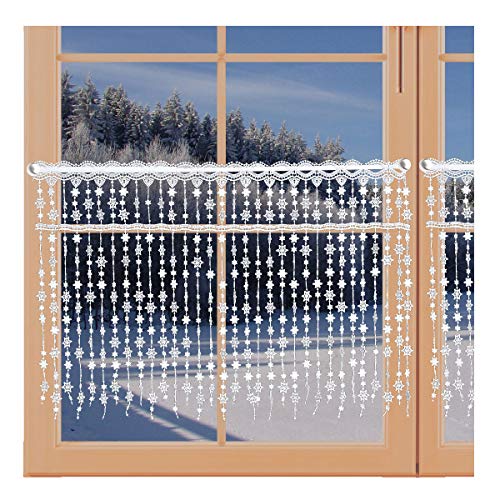 artex deko Wintergardine Schneesternchen Fadengardine mit Sternen Scheibengardine Echte Plauener Spitze 42 x 48 cm von artex deko