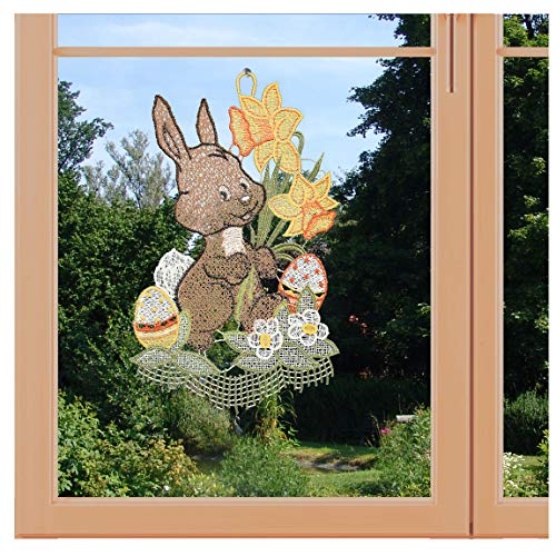 artex deko Zauberhaftes Oster-Fensterbild Hase mit Osterglocken aus Plauener Spitze von artex deko