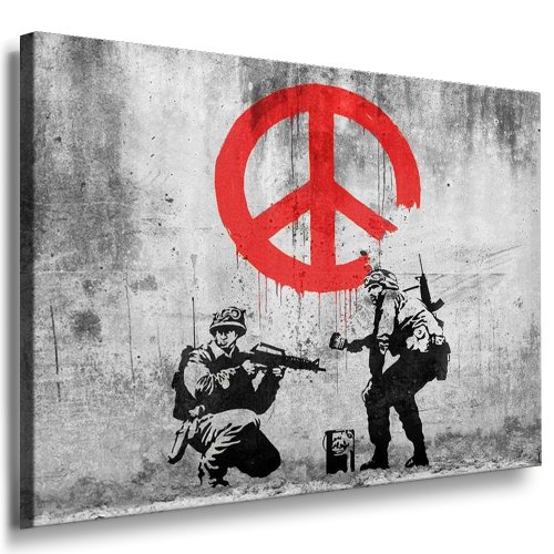 Leinwandbild Banksy Peace Street Art Graffiti Leinwand Bild von artfacktory24 fertig auf Keilrahmen - Kunstdrucke, Leinwandbilder, Wandbilder, Poster, Gemälde, Pop Art Deko Kunst Bilder von artfactory24