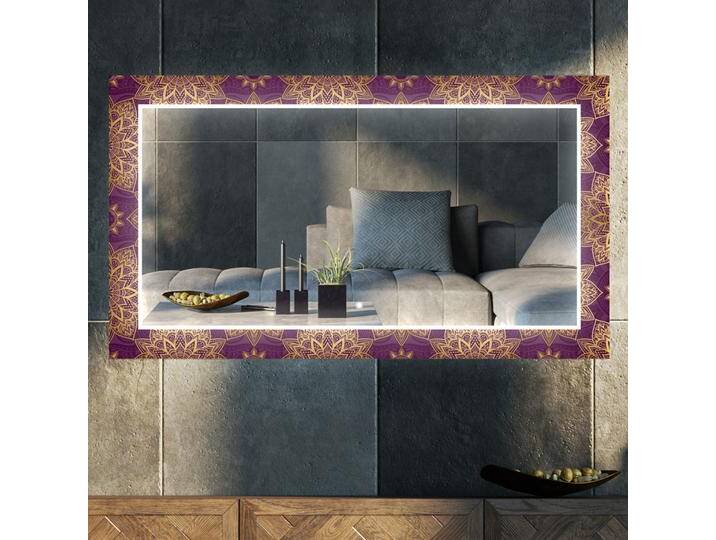 Dekorativer Spiegel mit LED-Beleuchtung für das Wohnzimmer - Gold Mandala von artforma
