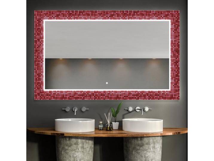 Hinterleuchteter dekorativer Spiegel für das Badezimmer - Red Mosaic Hinterleuchteter dekorativer Spiegel für das Badezimmer - Red Mosaic von artforma