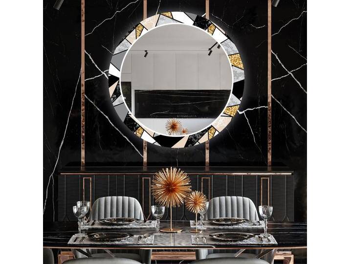 Runder dekorativer Spiegel mit LED-Beleuchtung für das Esszimmer - Marble Pattern von artforma