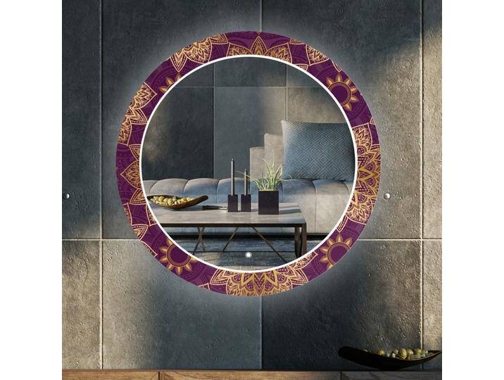 Runder dekorativer Spiegel mit LED-Beleuchtung für das Wohnzimmer - Gold Mandala Runder dekorativer Spiegel mit LED-Beleuchtung für das Wohnzimmer - Gold Mandala von artforma