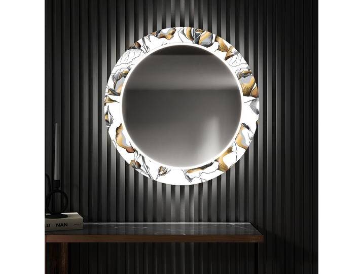 Runder dekorativer Spiegel mit LED-Beleuchtung für den Flur - Golden Flowers von artforma