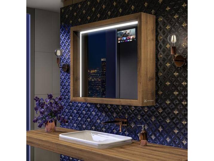 Spiegel mit LED Beleuchtung - Mit Ablage und Rahmen - WoodenFrame von artforma
