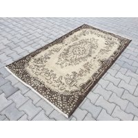 3'8 "x 7'2" Ft Antiker Oushak Teppich, Handgewebter Kelim Beige Brauner Boho Teppich 100x200, Kelimteppich von arthandmadetr