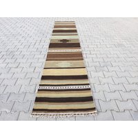 Boho Kelim Teppich, Neutral Braun Teppich Läufer, Wolle Vintage Flachgewebe 100 % Bio-Wolle 2'3 "x 3'2" Ft von arthandmadetr
