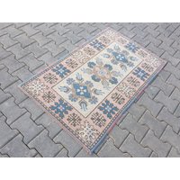 Handgewebter Schurwollteppich in Dunkelblau Kleiner Vintage Teppich 60 Mm X 100 von arthandmadetr