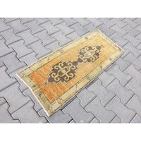 Gedämpfte Orange Teppich, Wolle Vintage Verblasst Braun Boden Badematte, Teppich Oushak 19 "X 41" Zoll/47 X 104 cm von arthandmadetr