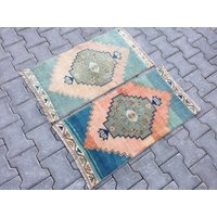 Gedämpfter Teppich, Kleiner Oushak Vintage Blauer Badteppich, Zwei Alte Teppiche, Handgemachte Teppiche von arthandmadetr