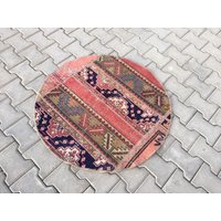 Handgewebter Runder Wollteppich Im Vintage-Patchwork-Design | 80 cm X 80 cm von arthandmadetr