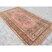 Handgewebter Vintage Oushak Teppich Schlichter Pink Wollteppich 100x160cm von arthandmadetr