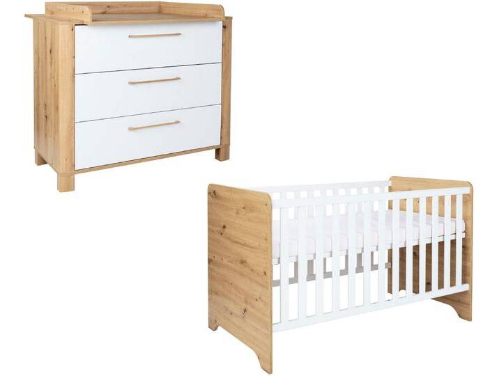 Babymöbel-Set ARTHUR BERNDT Babyzimmer Set »Marlon« 2-teilig , weiß (eiche, weiß), ohne Matratze, B/H: 70cm x 140cm, Holzwerkstoff, MDF, Hartfaserplatte, Massivholz, Schlafzimmermöbel-Sets von arthur-berndt