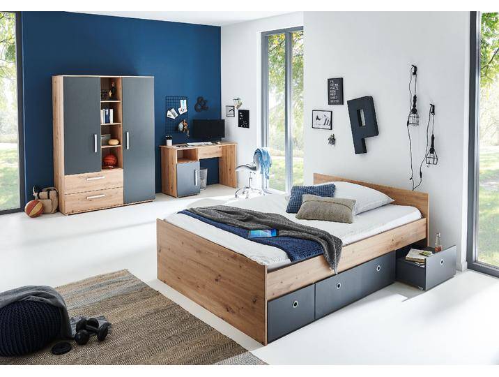Jugendzimmer-Set ARTHUR BERNDT Alessio , braun (artisan oak nachbildung, anthrazit), ohne Matratze, B/H: 140cm x 200cm, Schlafzimmermöbel-Sets, mit Melamin-Oberfläche von arthur-berndt