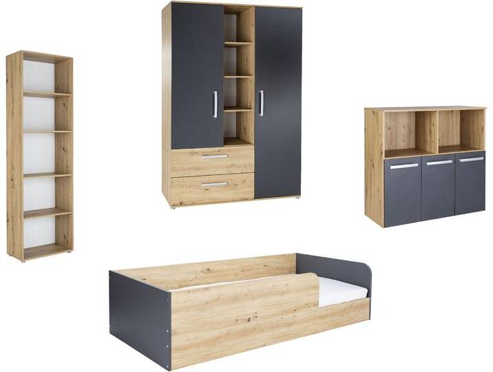 Jugendzimmer-Set ARTHUR BERNDT Kinderzimmer »Alessio« Set 4-teilig , artisan, oak nb, anthrazit, ohne Matratze, B/H: 90cm x 200cm, Schlafzimmermöbel-Sets, Modernes Kleinkinderzimmer - Set von arthur-berndt