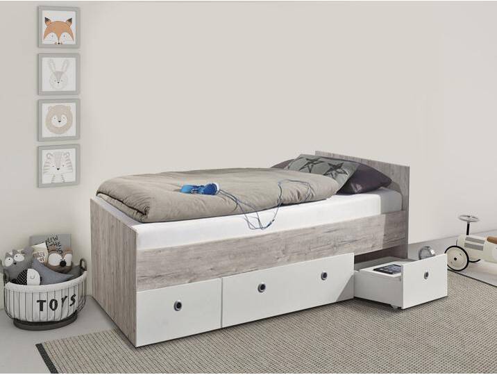 Stauraumbett ARTHUR BERNDT Bente , weiß (eiche sand nachbildung, weiß), B:98cm H:70cm L:204cm, Betten von arthur-berndt