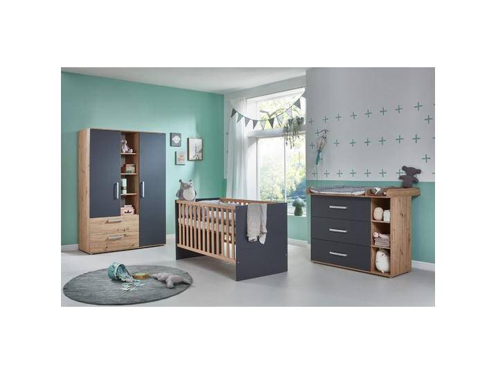 arthur berndt BABYZIMMER, Anthrazit, Eiche Artisan, Kunststoff, 6 Fächer, 5 Schubladen, 1x1x1 cm, Blauer Engel, Hergestellt in Deutschland, Babymöbel, Babyzimmer-Sets von arthur-berndt
