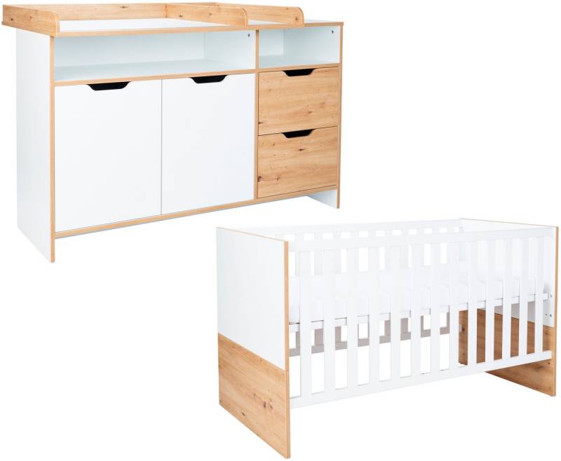 arthur berndt Babymöbel-Set Babyzimmer Set »Maxim« 2-teilig, (Spar-Set, 2-tlg., Babymöbel-Set »Maxim« bestehend aus Kinderbett und Wickelkommode), Gedämpfte Türen und Schubkästen von arthur berndt