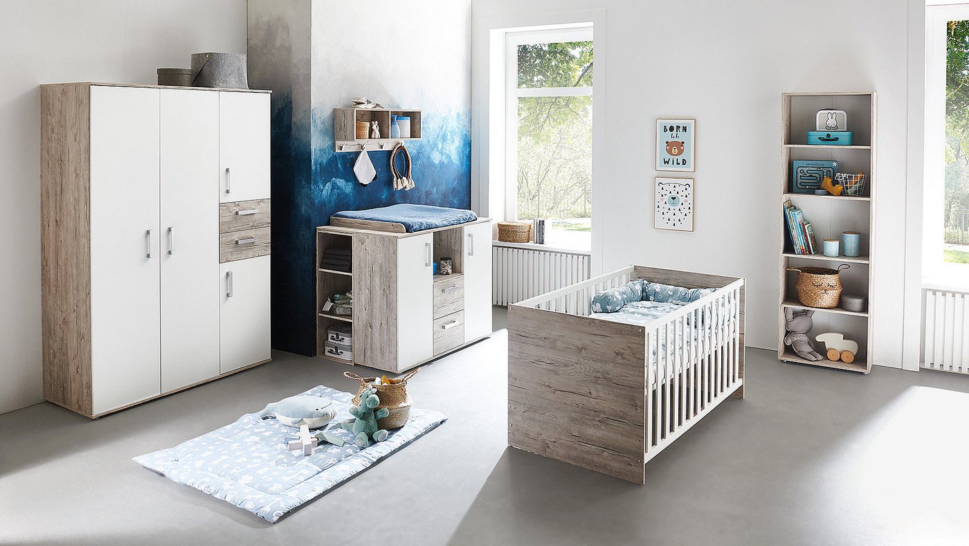 möbel-direkt.de Babyzimmer-Komplettset Bente, (Komplett Set, 6-St., Kleiderschrank, Babybett, Umbauseiten, Wickelkommode, Regale), Made in Germany, haptische und pflegeleichte Oberfläche von möbel-direkt.de