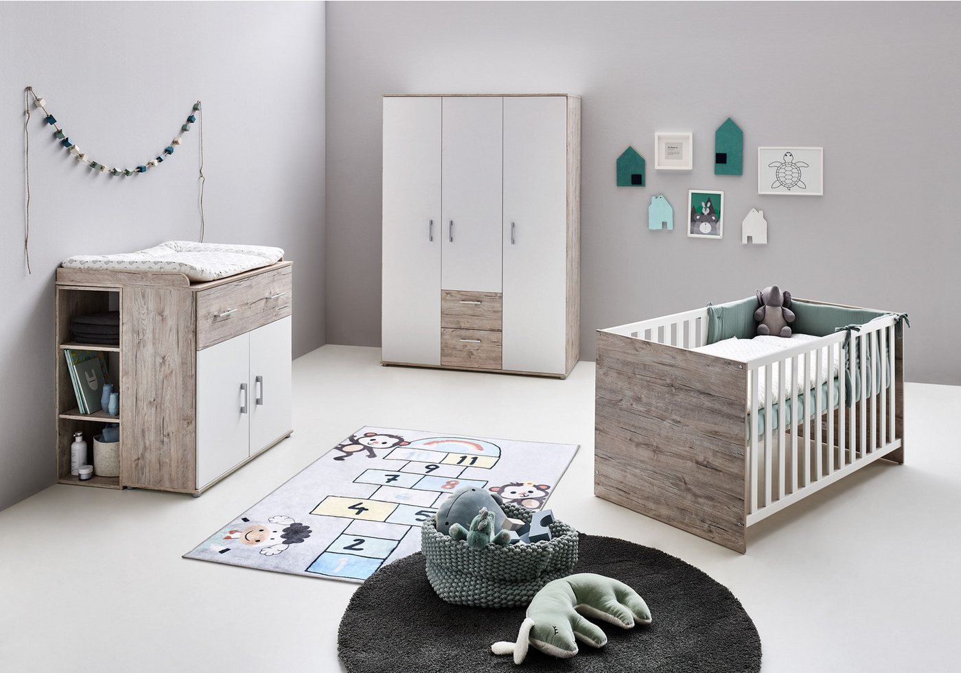 Lüttenhütt Babyzimmer-Komplettset Rieke, (Set, 4-St., Kinderbett, Regal, Schrank, Wickelkommode), Made in Germany, mit Kinderbett, Regal, Schrank und Wickelkommode von Lüttenhütt