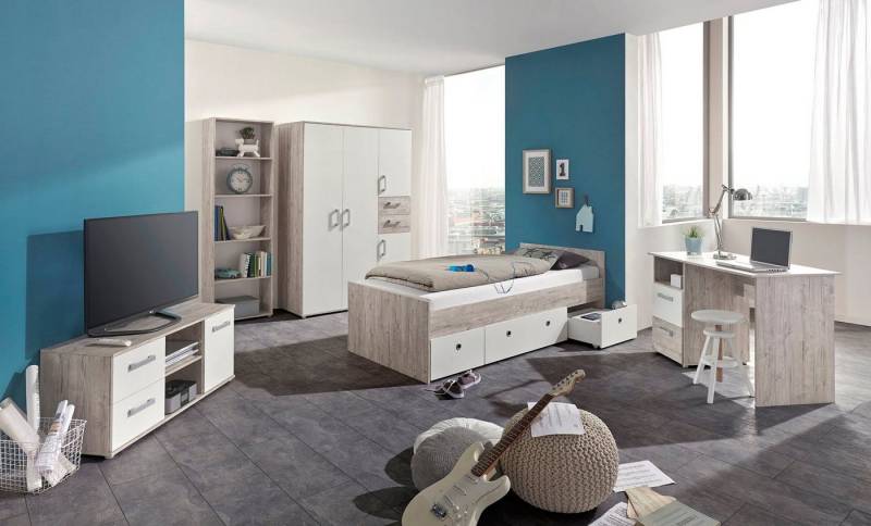 arthur berndt Jugendzimmer-Set "Bente" OTTOs Choice! Topseller, viel Stauraum, Made in Germany, (Set, 5-tlg., Bett + Kleiderschrank 4 Türen + Schreibtisch + Standregal + Lowboard), komplettes Jugend- und Kinderzimmer, toll für kleinere Räume von arthur berndt