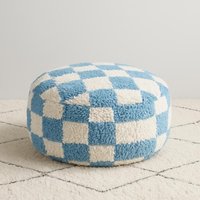 Blau-Weiß Karierter Sherpa Pouf - Gemütlicher Handgefertigter Bodenhocker, Boho Wohnzimmer Dekor Blau-Weiß Karierter Sherpa Pouf - Gemütlicher Handgefertigter Bodenhocker, Boho Wohnzimmer Dekor von artisanaArt25