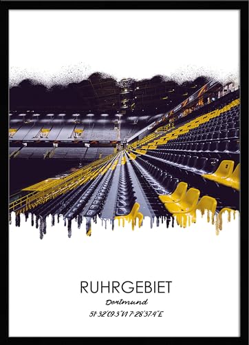 artissimo, Design-Edition, Ruhrgebiets-Bild gerahmt, 51x71cm, PE6448-ER, Ruhrgebiet: Stadt Dortmund, Bild, Wandbild mit Rahmen, gerahmtes Poster, Geschenk-Idee Ruhrpott, Geschenk Ruhrgebiet von artissimo GmbH