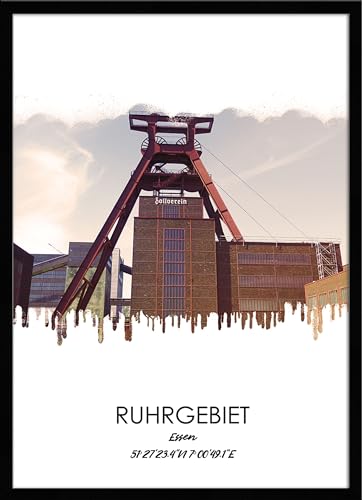 artissimo, Design-Edition, Ruhrgebiets-Bild gerahmt, 51x71cm, PE6450-ER, Ruhrgebiet: Stadt Essen, Bild, Wandbild mit Rahmen, gerahmtes Poster, Geschenk-Idee Ruhrpott, Geschenk Ruhrgebiet von artissimo GmbH