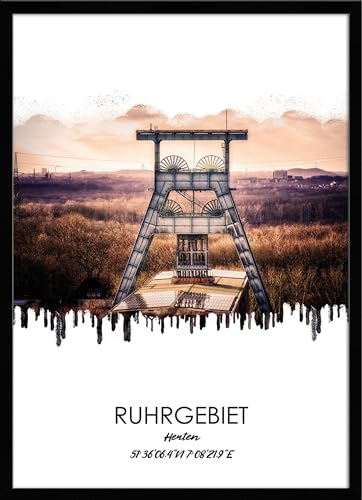 artissimo, Design-Edition, Ruhrgebiets-Bild gerahmt, 51x71cm, PE6451-ER, Ruhrgebiet: Stadt Herten, Bild, Wandbild mit Rahmen, gerahmtes Poster, Geschenk-Idee Ruhrpott, Geschenk Ruhrgebiet von artissimo GmbH