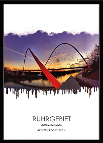 artissimo, Design-Edition, Ruhrgebiets-Bild gerahmt, 51x71cm, PE6453-ER, Ruhrgebiet: Stadt Gelsenkirchen, Bild, Wandbild mit Rahmen, gerahmtes Poster, Geschenk-Idee Ruhrpott, Geschenk Ruhrgebiet von artissimo GmbH