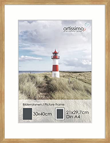 artissimo, PE6555-WR, Bilder-Rahmen 30x40cm mit Passepartout, Wechselrahmen für Poster Din A4, Holz, Echtholz-Rahmen inkl. Passepartout und Kunstglas, Außenmaß ca. 32x42cm, Farbe Eiche Oak von artissimo GmbH