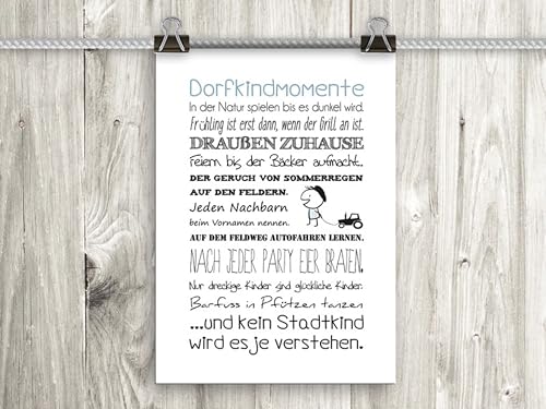 artissimo, Poster mit Spruch, Din A4, PE0024-DR, Dorfkindmomente, Bild mit Spruch, Spruchbild, Wandbild, Plakat, Kunstdruck, Sprüche, Wanddekoration, Typographie, Typografie, Dorfkind von artissimo GmbH